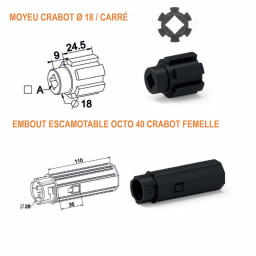 Embout escamotable femelle  + Moyeu crabot de 27 mm mâle pour tube octo 40